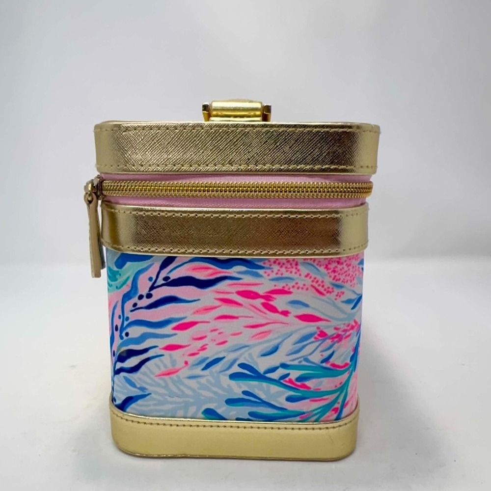 Lilly Pulitzer Train Case Makeup Cosmetic Travel Vanity Case Gold Kaleidoscope - Picture 6 of 8